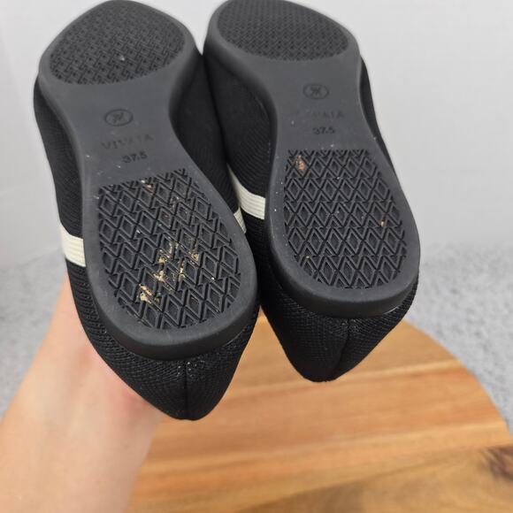 Vivaia Women 37.5 Vienna Black White Pointed Toe V Cut Casual Daily Ballet Flats - Picture 12 of 15